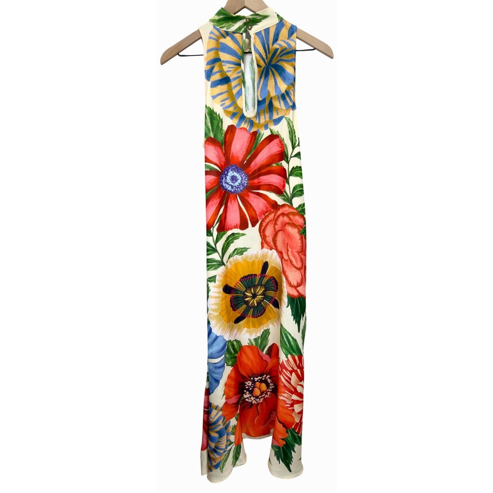 Farm Rio for Anthropologie Floral Halter Maxi Dress Womens Size S Resort Luxe - Picture 4 of 8